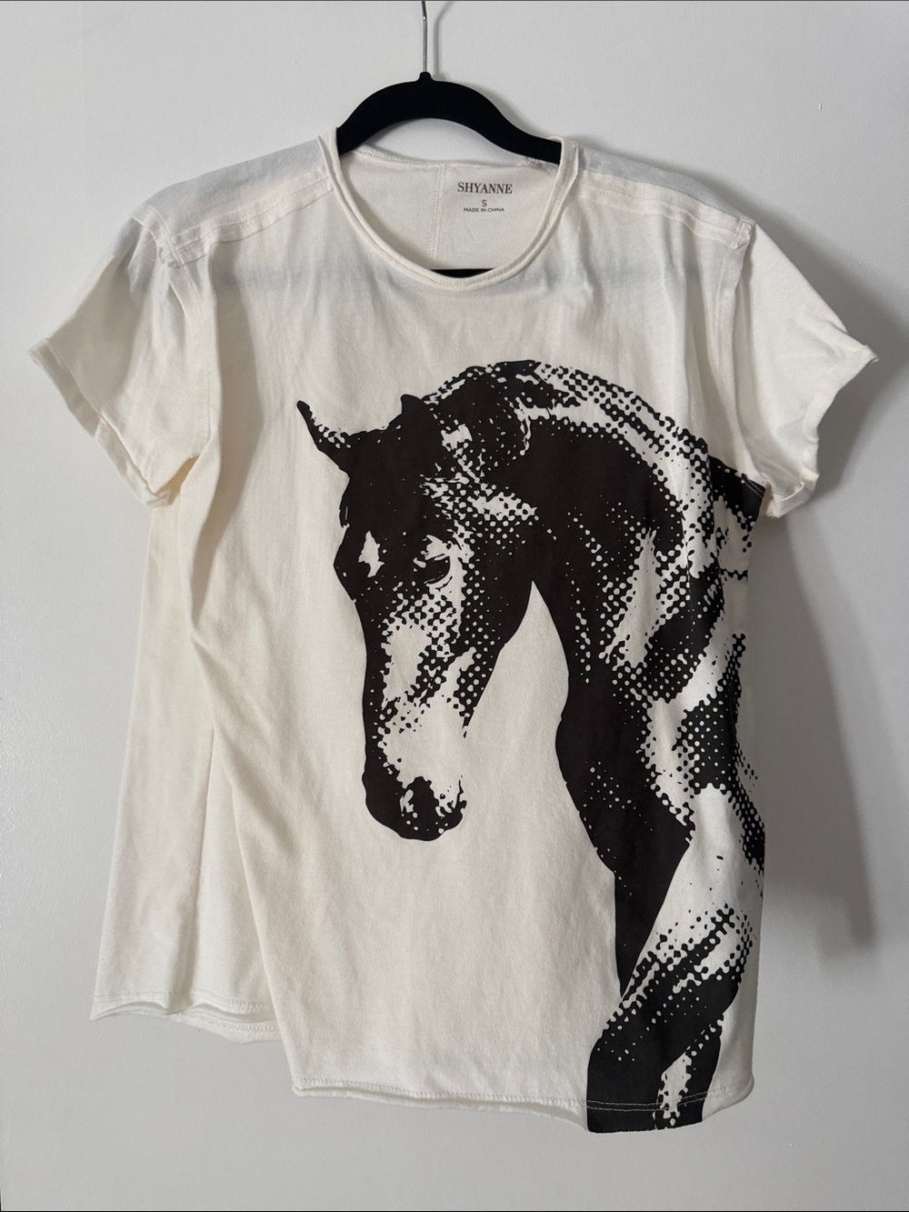 Shyanne White Tee with Black Horse Graphic
